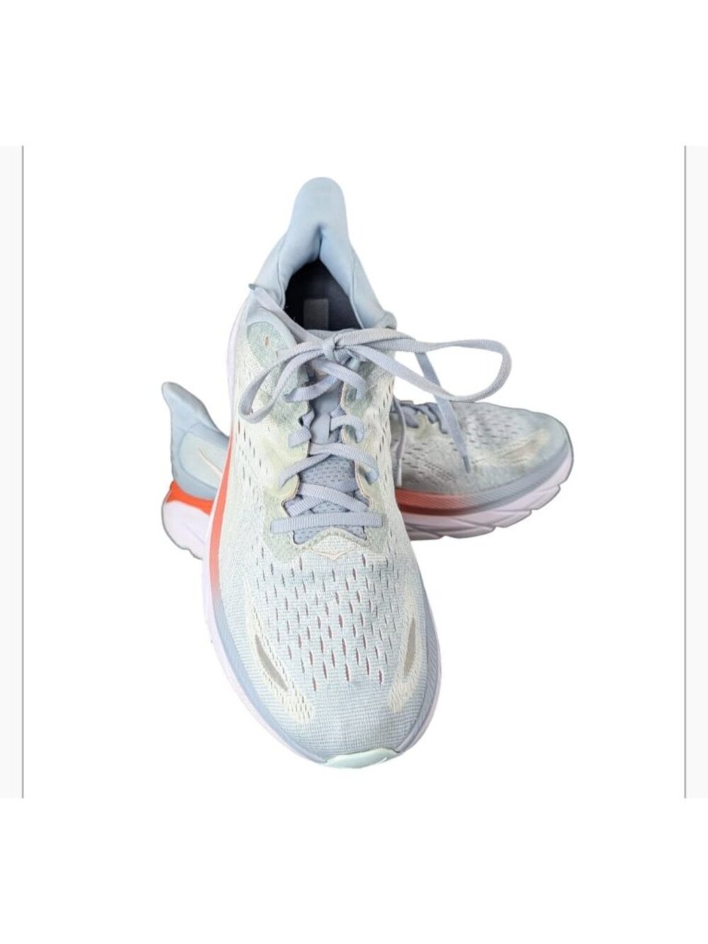 Hoka One One Clifton 8 Wide Womens Running Shoes Light Blue/Orange Size 11 D
